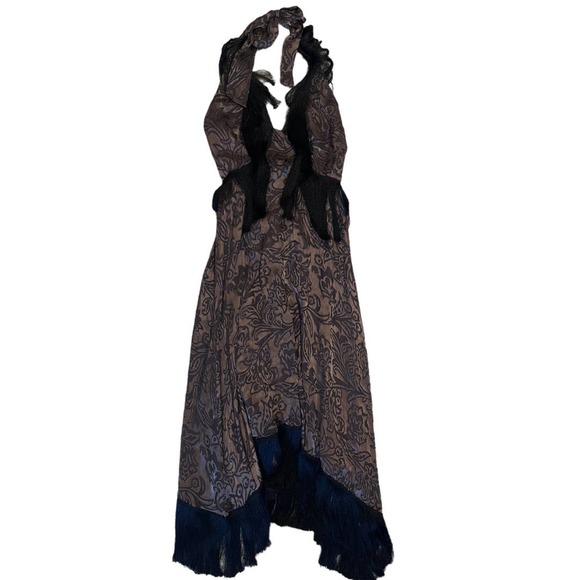 NWT Anthropologie Fringed Velvet Halter Dress - Picture 2 of 3